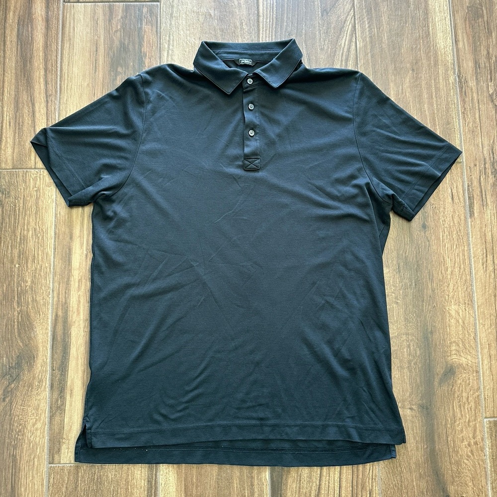 Saks Fifth Avenue Mens Black Pique Short Sleeve Polo Shirt XL Made in Peru